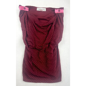 Vintage Red Pink White Polka Dot Top Short Sleeve V-Neck Retro Tie back Y2K M